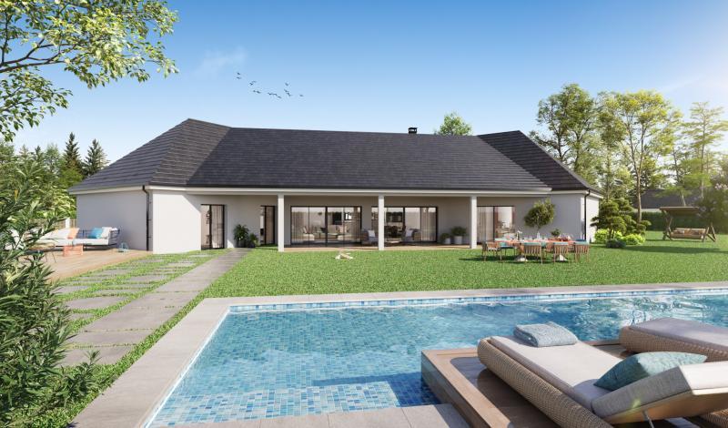 Illustration d'un espace intérieur d'architecture moderne, baigné de lumière naturelle, avec des lignes épurées et une mobilier design.