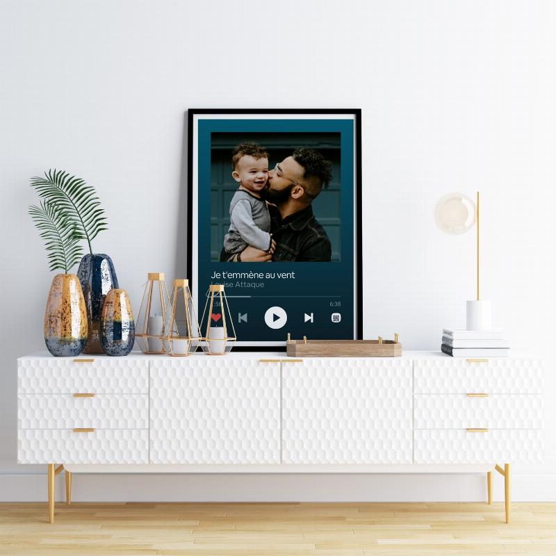 Illustration colorée d'une playlist YouTube de chanson française avec des icônes musicales et des visages d'artistes stylisés