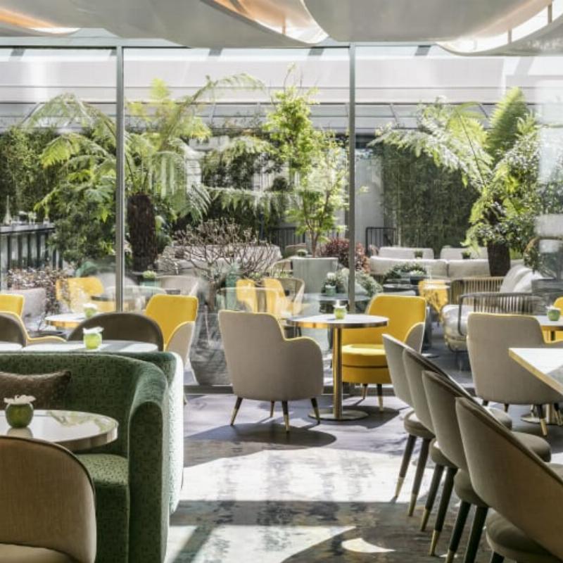 Un chef français dressant une assiette de viande exquise avec des garnitures colorées et une sauce élégante dans un restaurant gastronomique moderne.