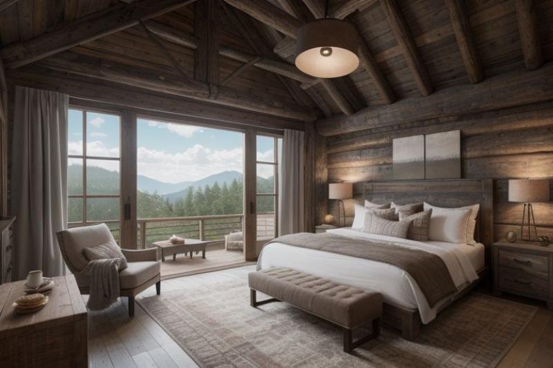 Décoration de chambre à coucher chic à la française avec des touches de violet, un mélange d'élégance et de confort.