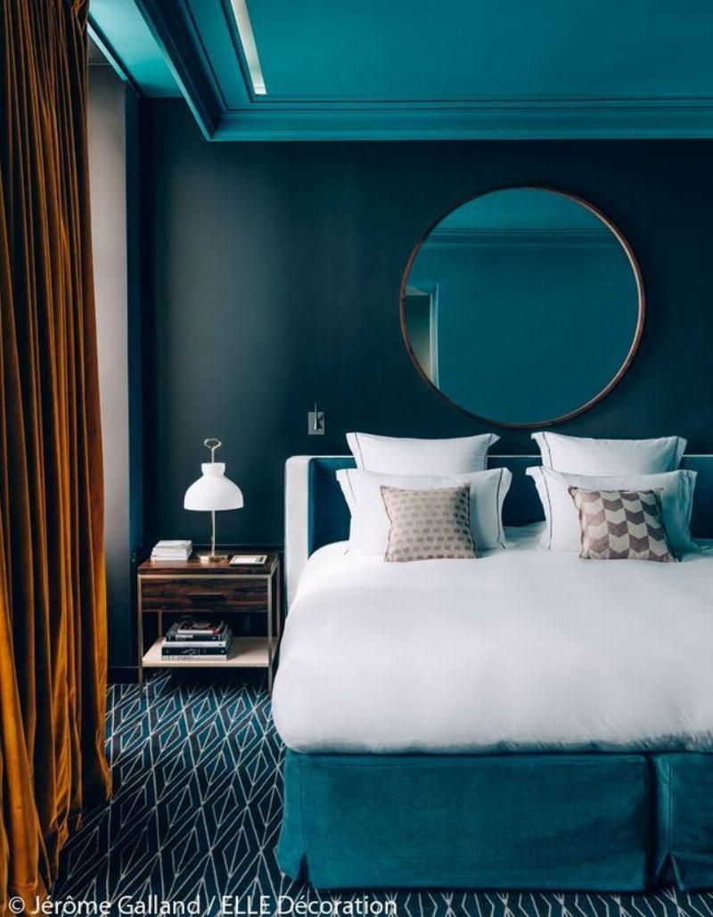 Détails décoration chambre bleu canard