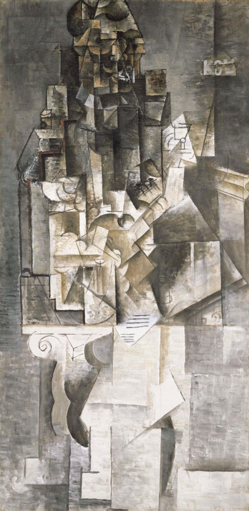 Une sculpture cubiste de Picasso représentant une femme assise, fragmentée en formes géométriques.