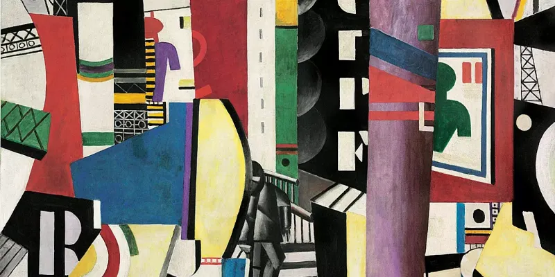 Peinture de Fernand Léger représentant des figures humaines et mécaniques dans des couleurs vives, style tubiste