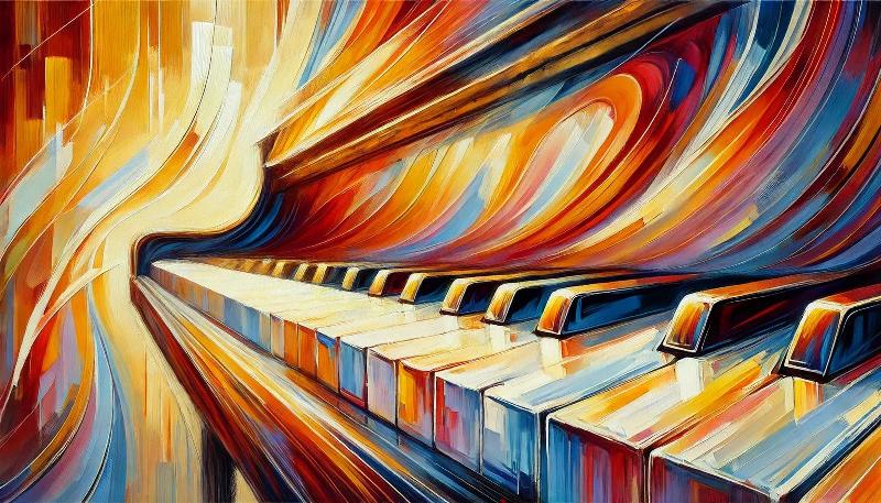 L'interaction visuelle et auditive entre la musique contemporaine et l'art abstrait, couleurs vibrantes et formes dynamiques