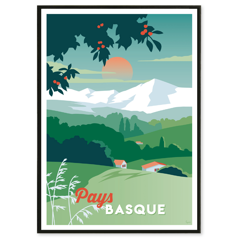 Tableau de paysage basque capturant la beauté des montagnes et de l'océan