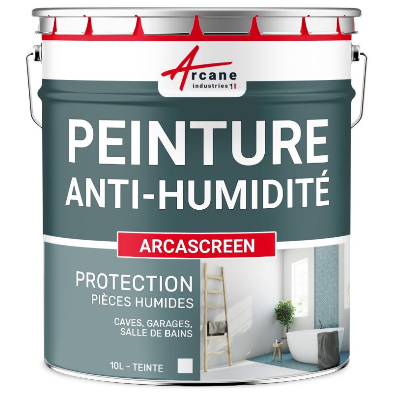 Peinture anti-humidité pour sous-sol, appliquée sur un mur en pierre.