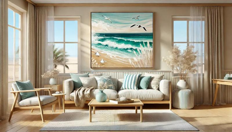 Peinture marine contemporaine abstraite évoquant le mouvement des vagues et la puissance de l'océan