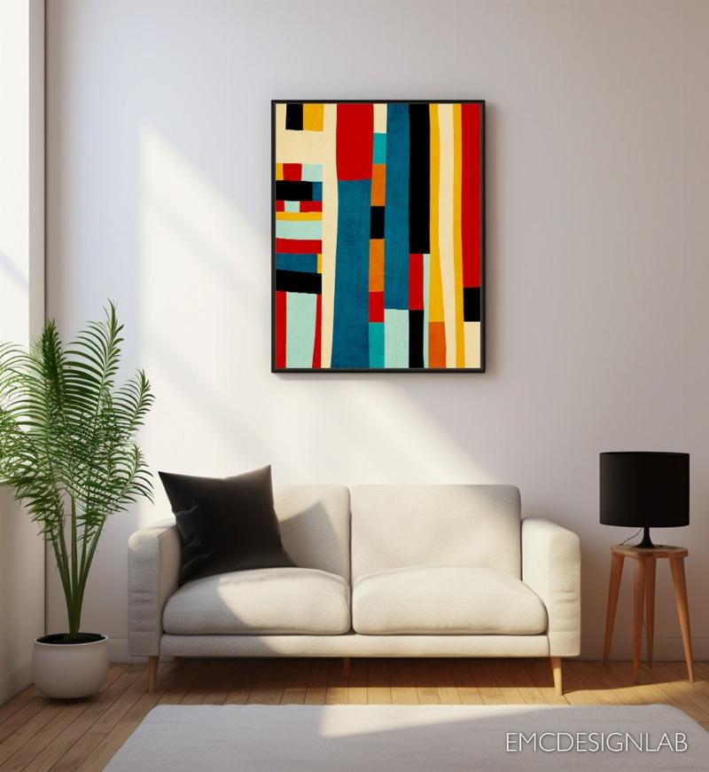 Peinture murale moderne audacieuse dans un salon contemporain