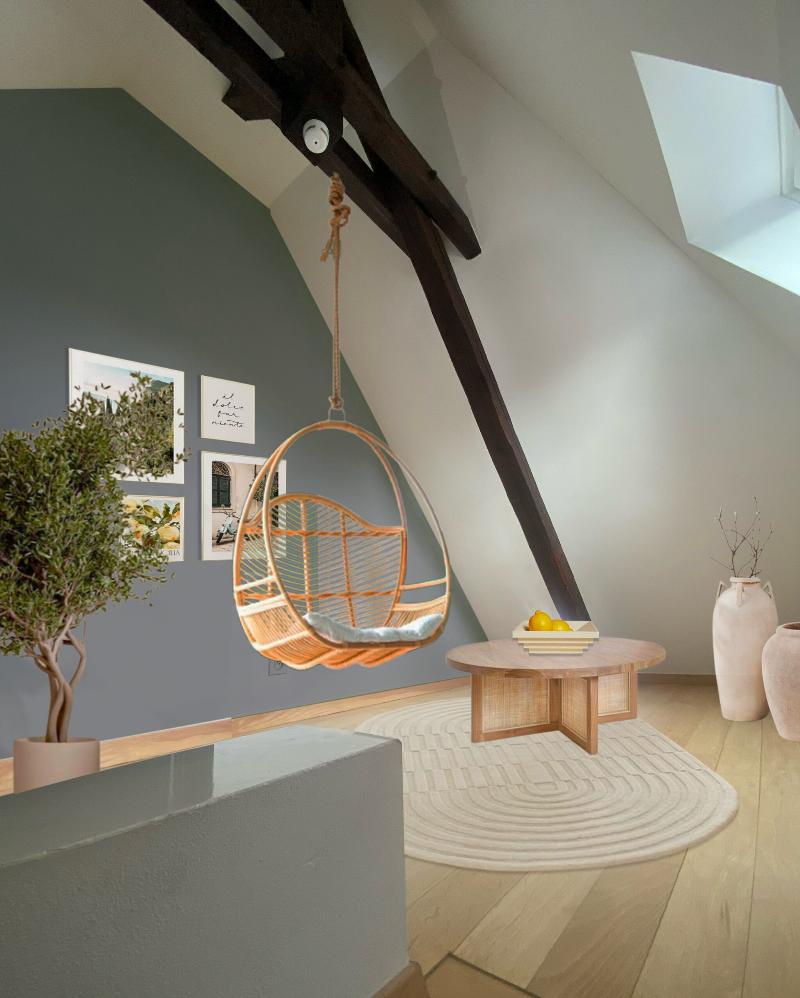 Peinture murale d'intérieur dans un salon élégant avec des nuances inspirées de la France, finition mate douce.