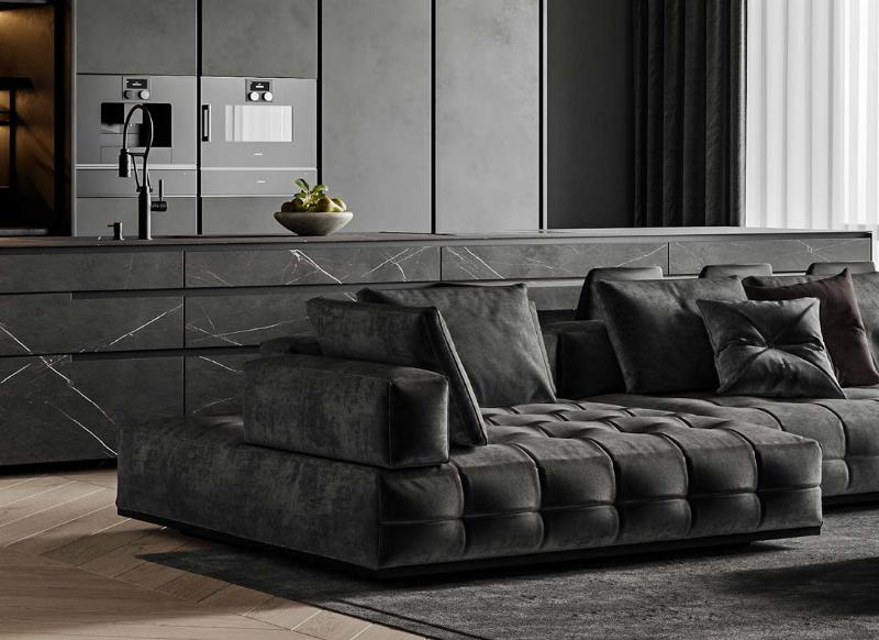 Élégance d'un salon parisien avec peinture noir velours et mobilier classique, lumière tamisée