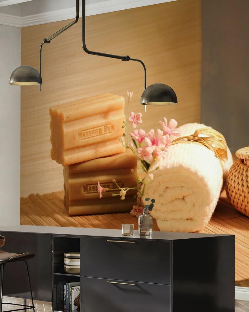 Peinture salle de bain aux tons naturels et apaisants, évoquant la sérénité d'un spa français.