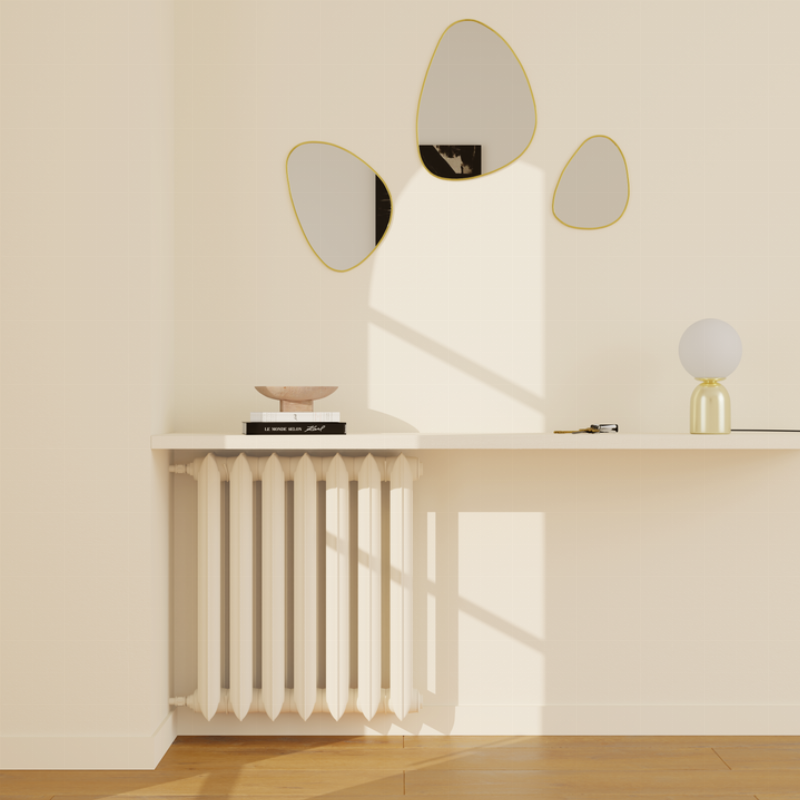 Salon moderne avec murs peints en beige rosé, ambiance chaleureuse et élégante