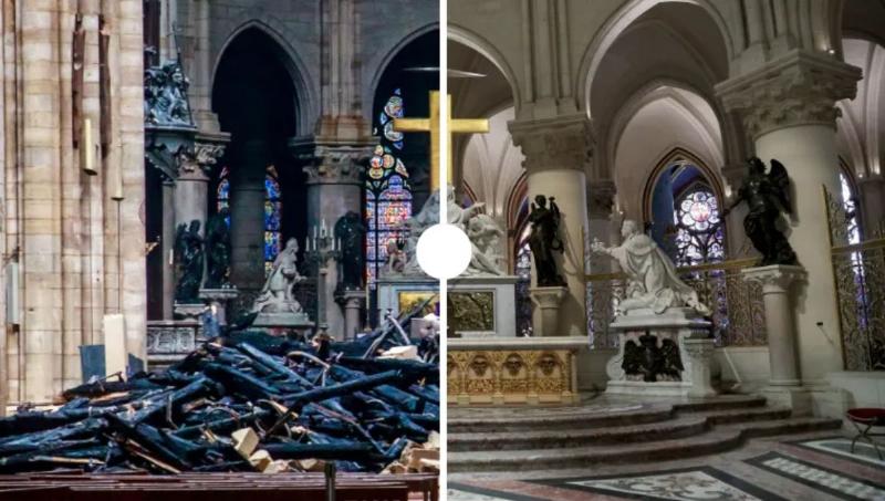 Photographie illustrant la reconstruction de la flèche de Notre Dame de Paris