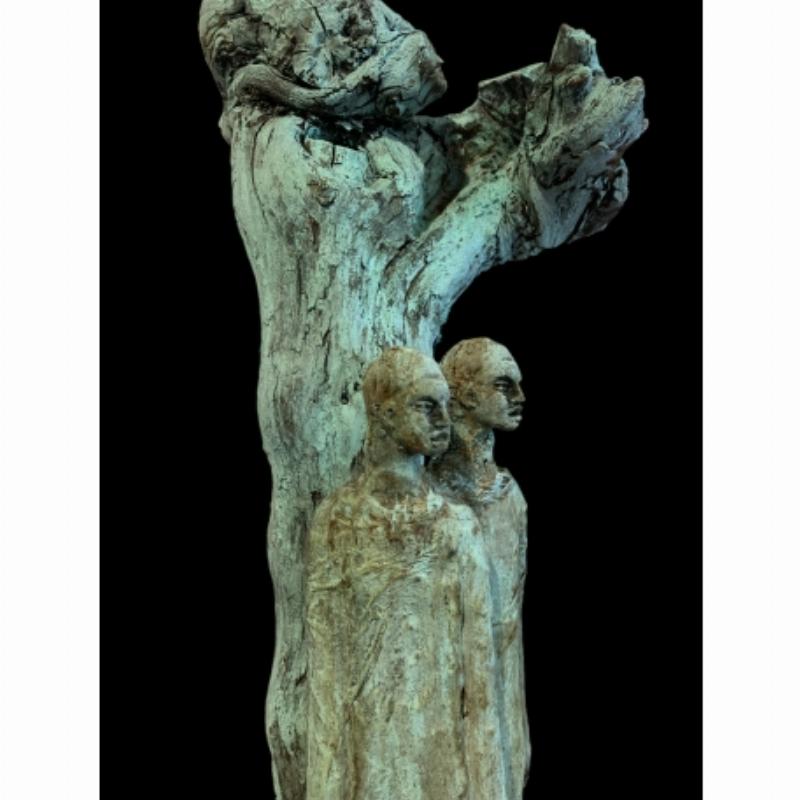 Composition artistique en bois flotté, symbolisant la durabilité et la connexion à la nature