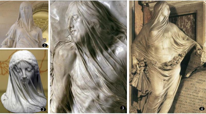 La Vierge Voilée de Giovanni Strazza, une sculpture en marbre représentant une figure voilée