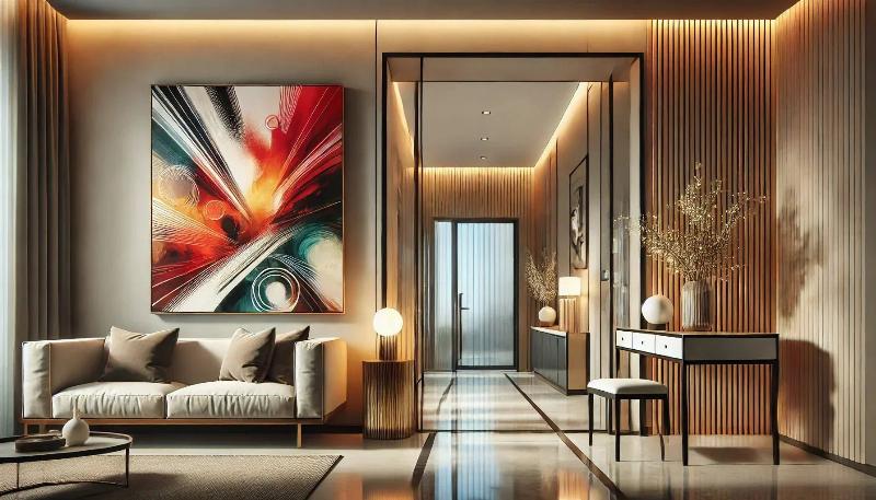 Tableau d'art abstrait aux couleurs vives, idéal pour la décoration intérieure moderne.