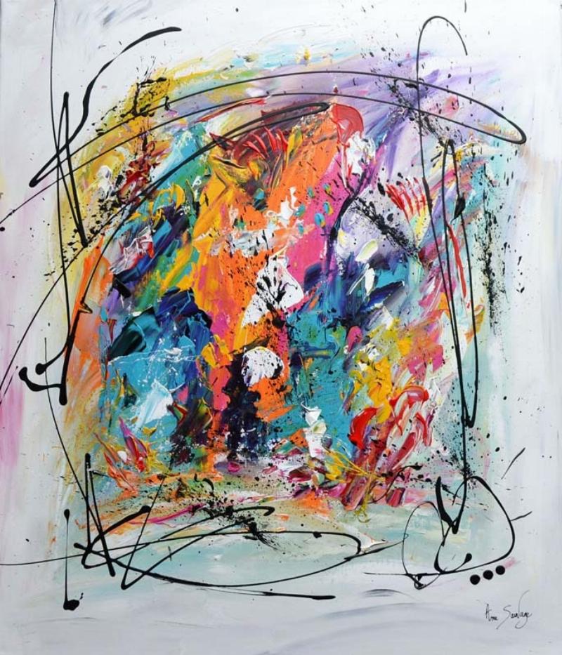 Tableau peinture acrylique moderne abstrait aux couleurs vives