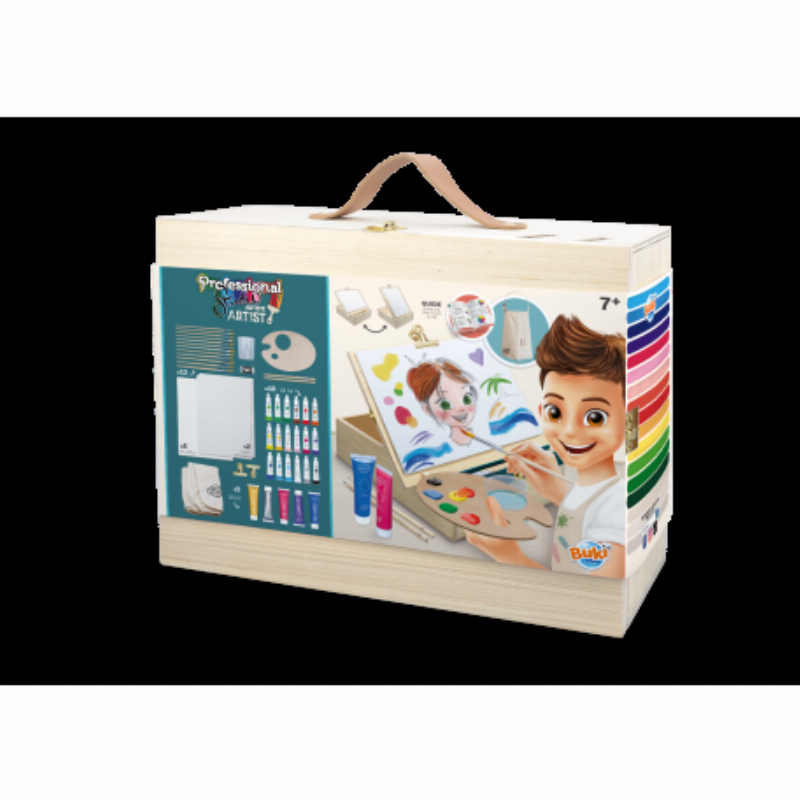 Tablier d'artiste pour enfant avec un design français, pratique pour la peinture et les activités manuelles.