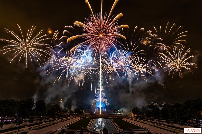 La Tour Eiffel illuminée la nuit, symbole iconique de Paris, vue depuis le Champ de Mars