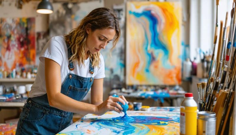 Application d'un vernis protecteur sur une peinture acrylique avec un pinceau doux