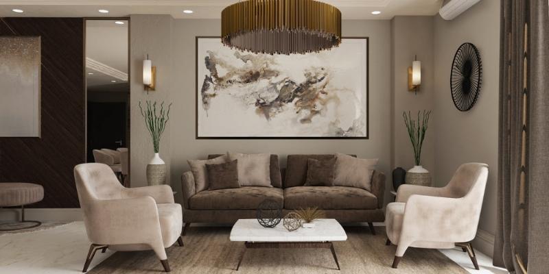 Ambiance lumineuse chaleureuse et variée dans un salon français, mettant en scène différentes sources d'éclairage